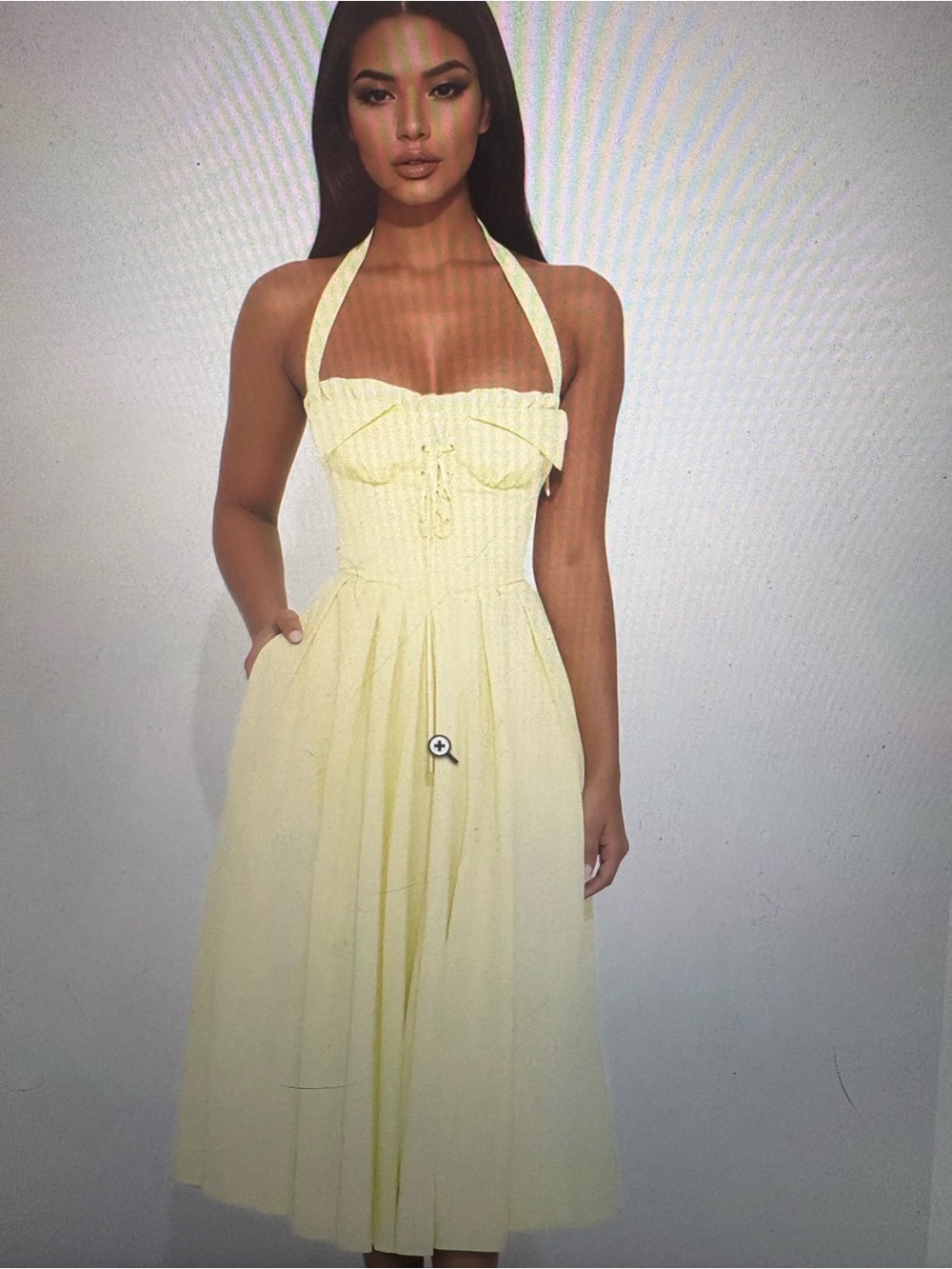 Fashion Nova Pale Yellow Halter Midi Dress
